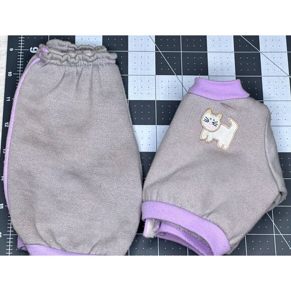 Cabbage Patch Kids Lil Jogger Kitty Jogging Suit Grey Purple Trim F6 Vtg 1980's - Picture 2 of 14